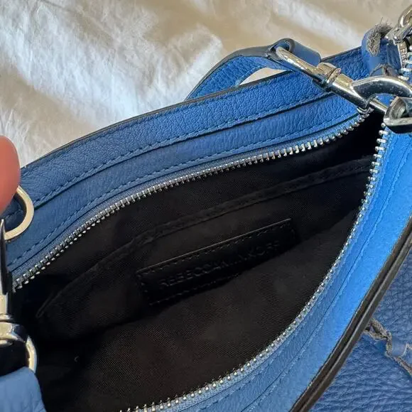 Rebecca Minkoff Regan Crossbody Bag Blue Leather Satchel Purse Silver Hardware - Picture 7 of 8